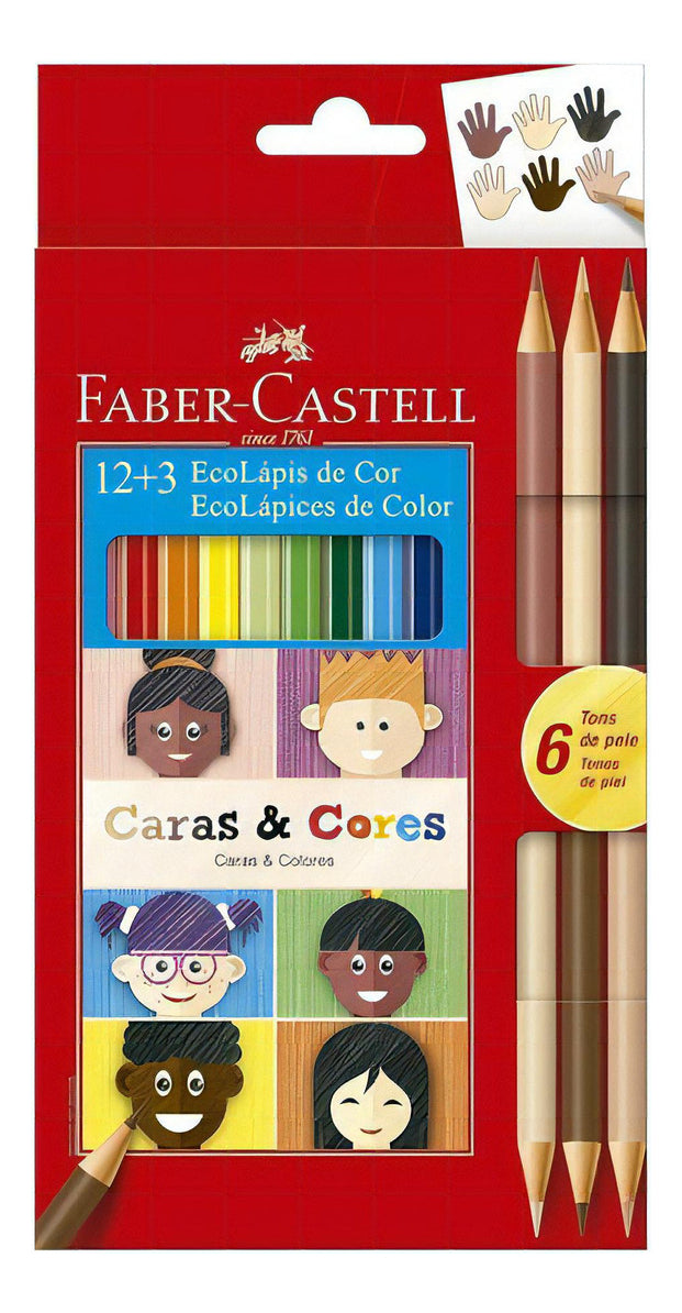 Faber-Castell Caras & Cores: EcoLápices x12 + 3 tonos de piel (12+3)
