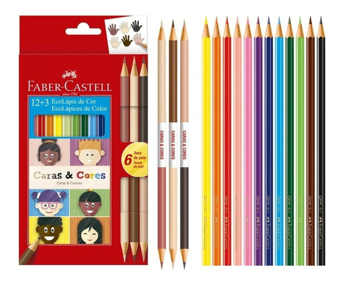 Faber-Castell Caras & Cores: EcoLápices x12 + 3 tonos de piel (12+3)