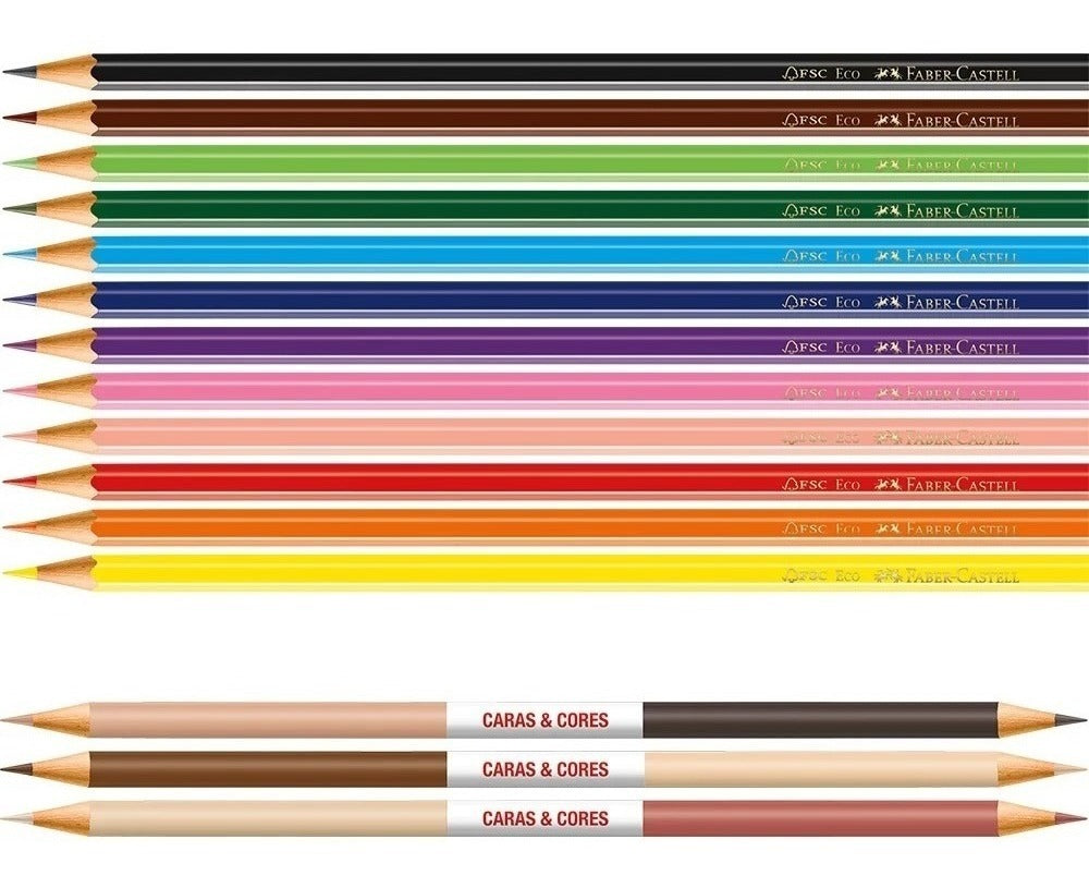 Faber-Castell Caras & Cores: EcoLápices x12 + 3 tonos de piel (12+3)