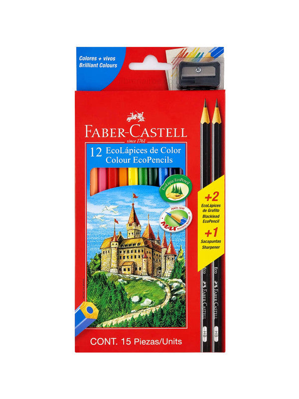 Set Faber-Castell EcoLápices x12 + 2 Lápices de Grafito + Sacapuntas (15 piezas)